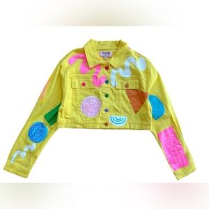 Dolls Kill Trucker Jacket X Zig Zag Lemon Drop Cropped Fit Retro Size‎ Small